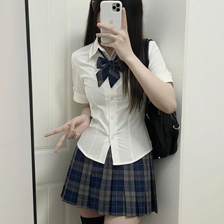 Camellia & book original design spring and summer college style slim fit v-shaped hot girl long and short sleeve jk waist white shirt