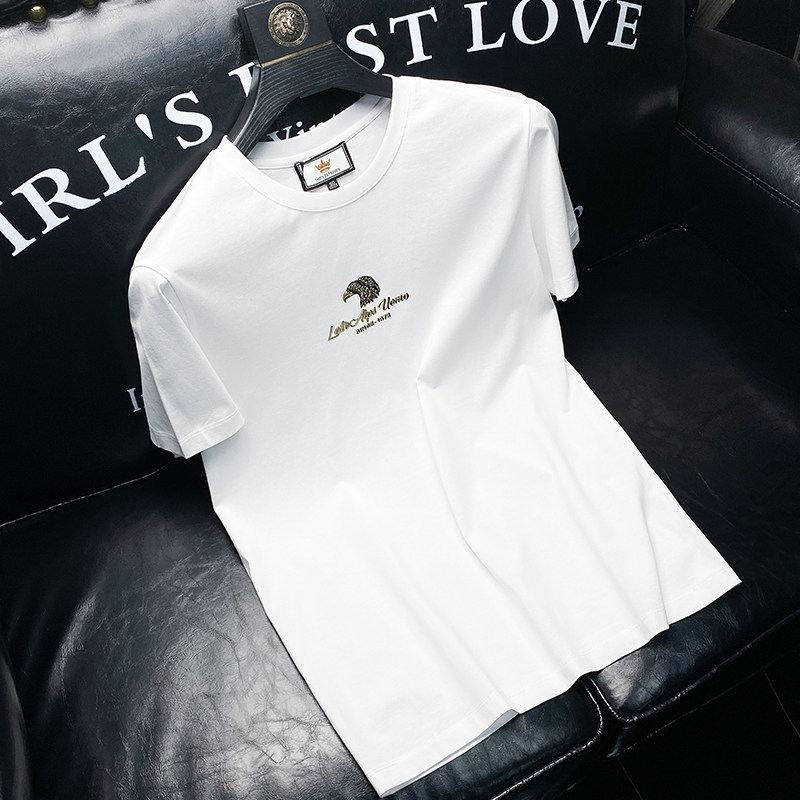 Eurostock Summer thin water soft cotton white round collar T-shirt men's body Eagle Press Gel Technique T-shirt Short Sleeve Men