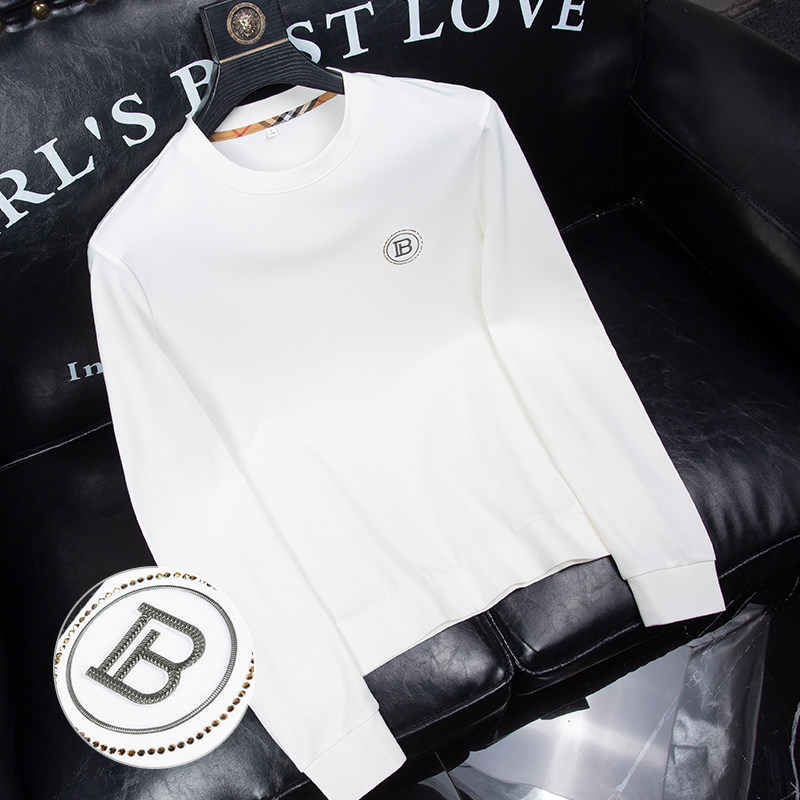 Silky skin-friendly ~ Autumn soft elastic white round neck long-sleeved T-shirt men's self-cultivation tide brand pressure rubber bottoming shirt men