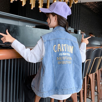 Girls denim vest spring and autumn style outside wearing 2022 thin foreign style children autumn girl big boy autumn dress vest vest horse clip