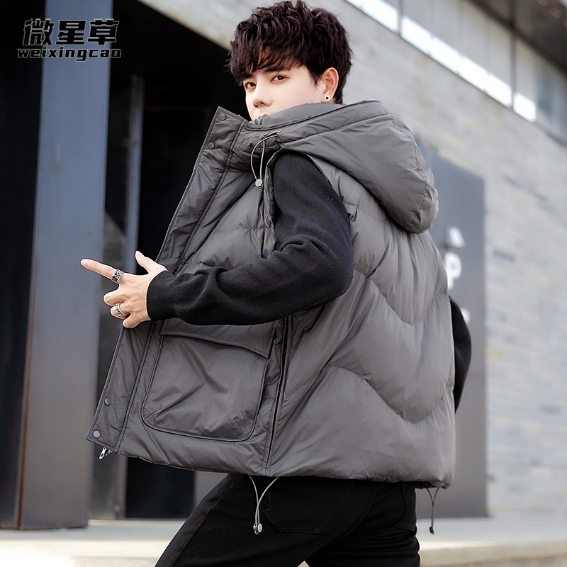 Duvet waistcoat men's spring and autumn winter 2023 new outwear casual vest men with caps warm waist-shoulder-Taobao