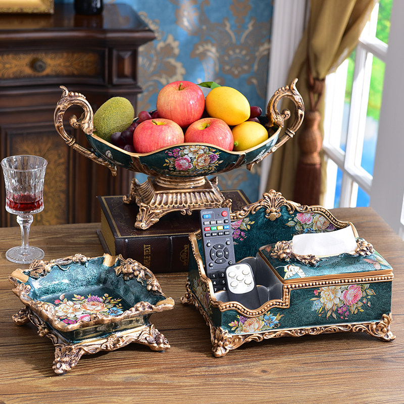 European household classical creative decoration Living room coffee table Resin multi-function tissue box Fruit plate Ashtray set
