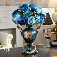 Металлическая синяя ваза плюс 2 букет синего пиона