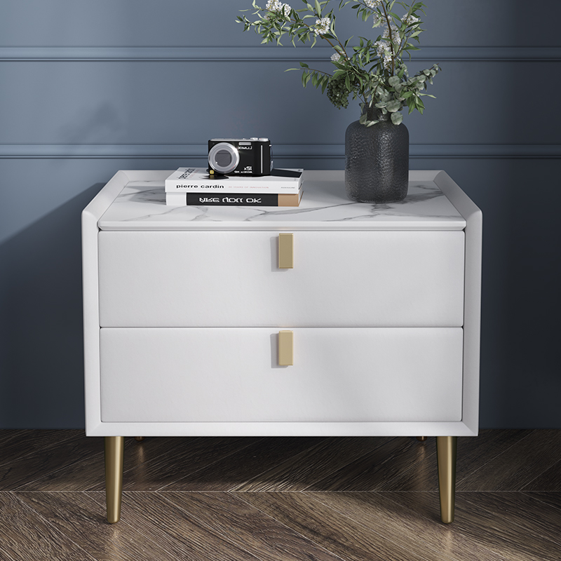 Installation-free modern simple light luxury ins wind bedside table bedroom small rock board solid wood leather storage bedside table