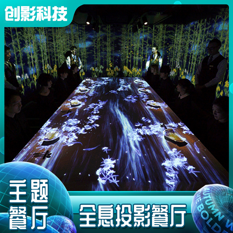 Creatives 3D Immersive Dining Room Wall Ground Holographic Interactive Projection Table Banquet Hall Themed Projection