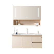 Gujia Home Cream Style Bathroom Cabinet Combination Ceramic Integrated Basin Bathroom Washbasin Washstand Bathroom Cabinet