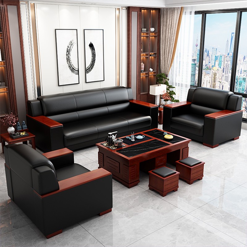 Office sofa coffee table combination simple modern Chinese style solid wood negotiation sofa reception room leisure reception sofa