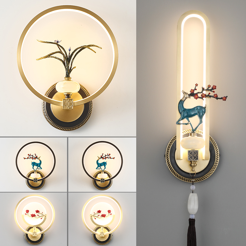 Light luxury all copper wall lamp 2022 new bedroom headlamp new Chinese creative hotel living room TV background wall lamp