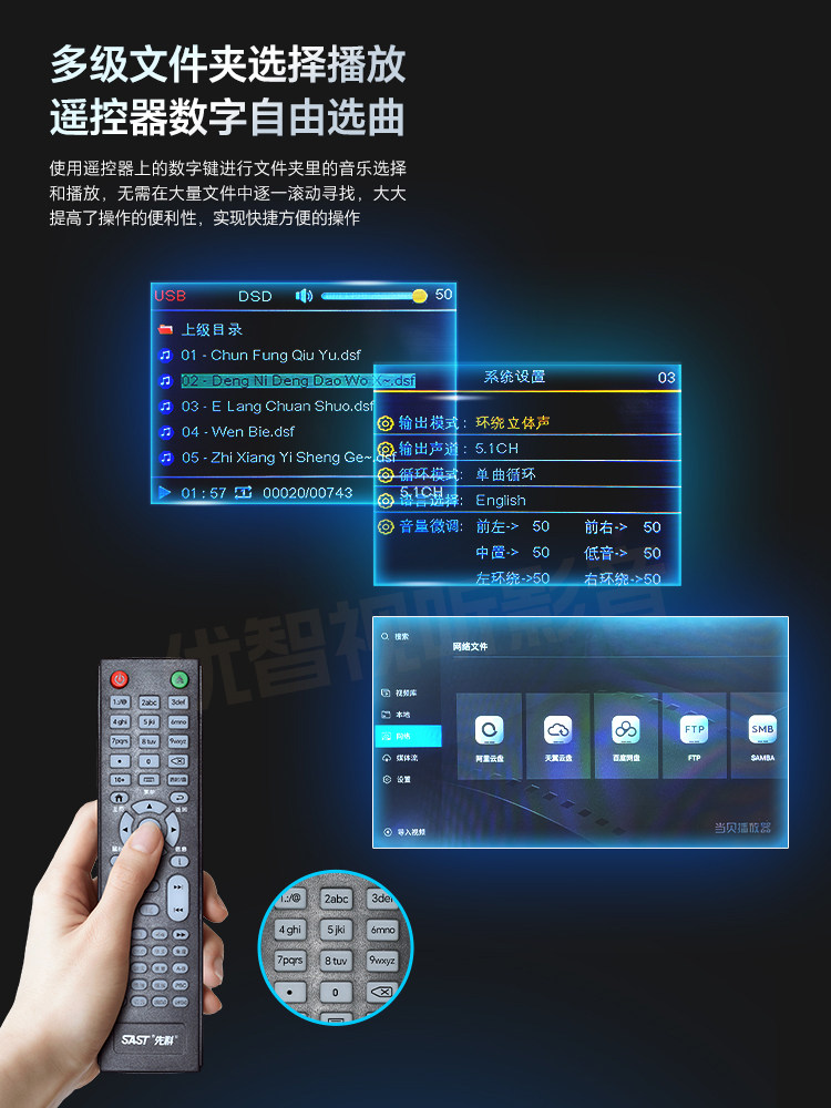 Xianke Cd Player USB Bluetooth Lossless Music Dts Sound Source Player Multi-Function High-Definition Dvd Player