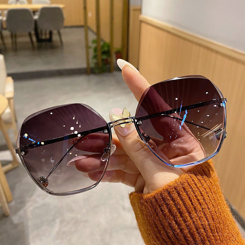 Frameless sunglasses women's summer 2022 new big face thin high-end sense sunscreen sunglasses anti-UV glare
