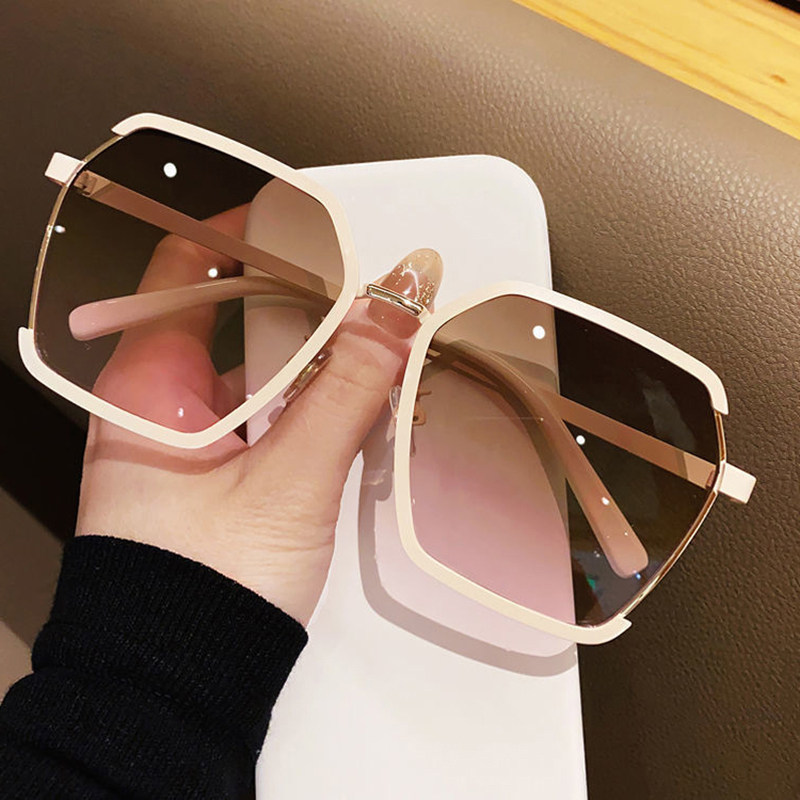 White frame sunglasses women's 2022 new anti-ultraviolet big face slimming fashion brown sunglasses advanced sense ins