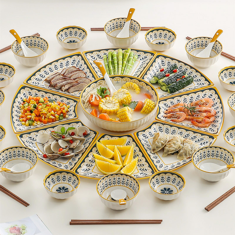 Reunion Platter Tableware Set for New Year's Eve Dinner, Family Ceramic Plates, Stylish Bowl and Dish Set, High-End Home Use Reunion Platter Tableware Set for New Year's Eve Dinner, Family Ceramic Plates, Stylish Bowl and Dish Set, High-End Home Use