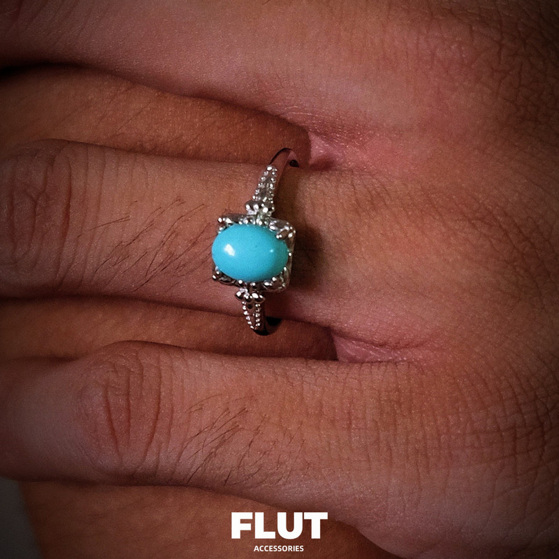 Flut S925 Sterling Silver Natural Turquoise Ring, Simple, High-End, Light Luxury, Niche Design, Unisex Adjustable Open Ring Flut S925 Sterling Silver Natural Turquoise Ring, Simple, High-End, Light Luxury, Niche Design, Unisex Adjustable Open Ring