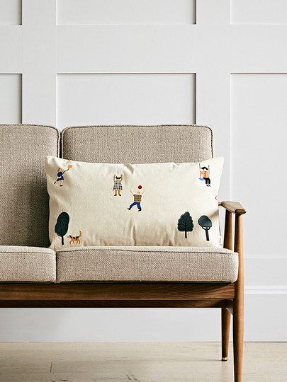 Danés Ferm Living cojín con diseño de pájaro bordado, funda de almohada de algodón orgánico, diseño de nicho, sofá para habitación de niños