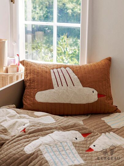 Danés Ferm Living cojín con diseño de pájaro bordado, funda de almohada de algodón orgánico, diseño de nicho, sofá para habitación de niños
