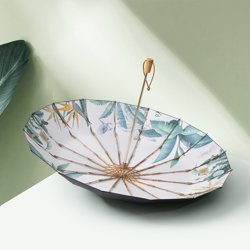 16-bone beach umbrella girl high face value sunscreen resistant UV clear rain dual-use retro wind sturdy large number folding umbrella