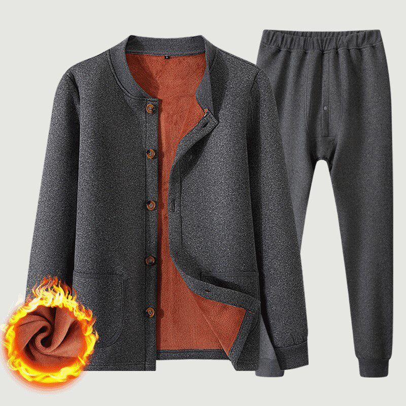 Winter plus suede thickened thermal underwear for older people in autumn clothes suit dad grandpa cotton clothed cardiovert jacket sanitary pants