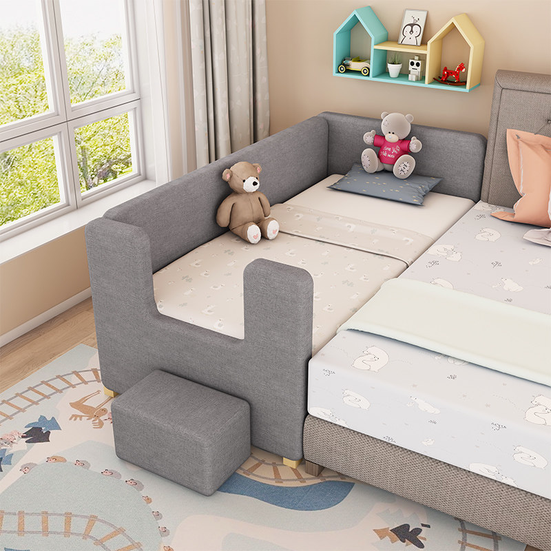 Splicing baby bed solid wood big bed spelling small bed baby boy and girl bedside with guardrail widening bed newborn children's bed