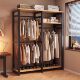 German Wardrobe Coat Rack for Home Use, Floor-Standing Bedroom Dust-Proof Metal Storage Rack, Simple Wardrobe, Sturdy and Durable Steel-Wood