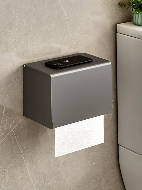 German Bathroom Tissue Box, Space Aluminum Waterproof Tissue Box, Wall-Mounted, No-Drill, Universal Storage Box for Roll Paper and Tissues