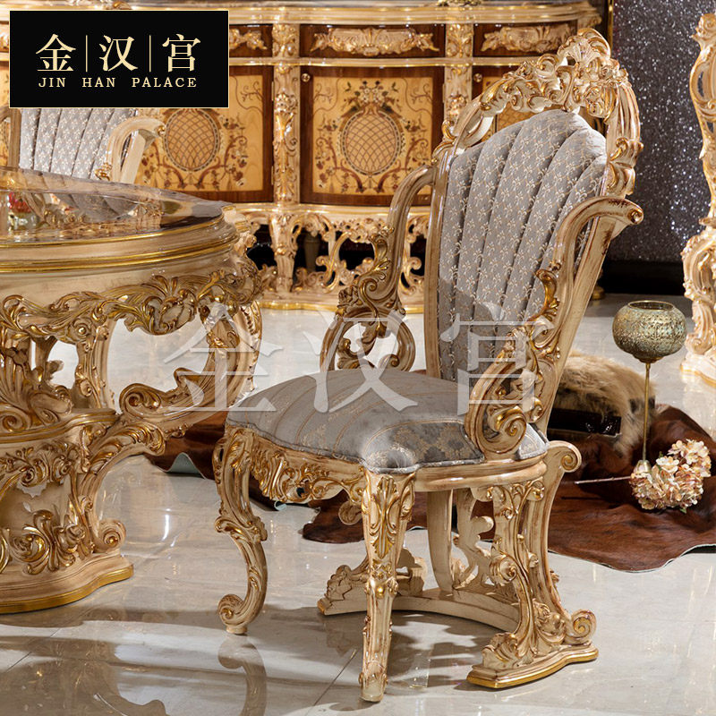 Luxury dining chair European noble luxury solid wooden stained casual chair French-style chair restaurant high-end dining chair combination