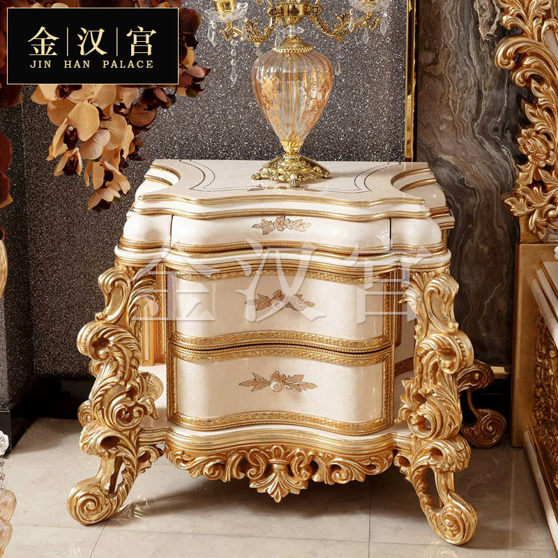 European-style solid wood carved bedside table luxury French palace bedroom locker large-sized villa storage cabinet furniture