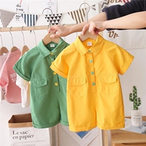 1-5 1-5-year-old baby one-piece suit and summer clothes 2 boys girls fashion foreign air conjoined pants baby age yellow khab pants