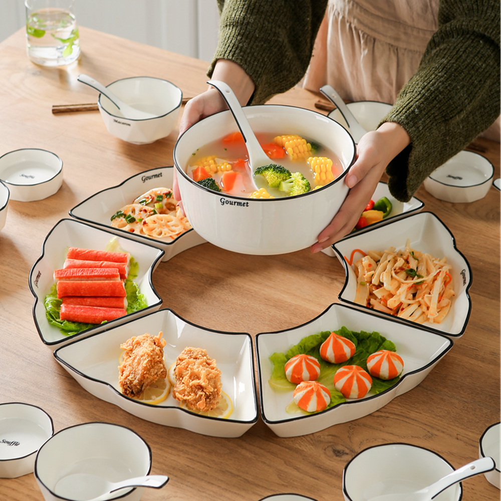 Set plate platter tableware combination set home creative plate seafood party hot pot family reunion ceramic plate
