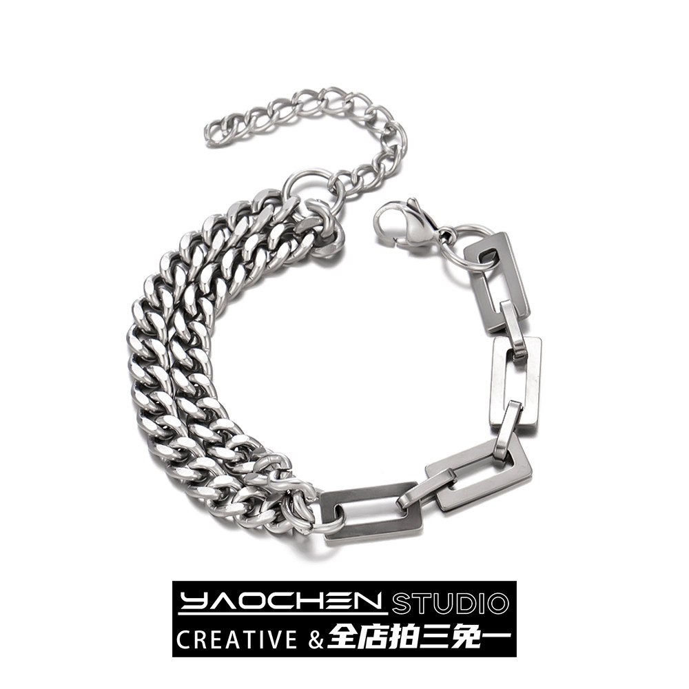 Double-Layered Titanium Steel Bracelet for Men and Women ins High-End Niche Design Hip-Hop Personality Simple Trendy Light Luxury High Street