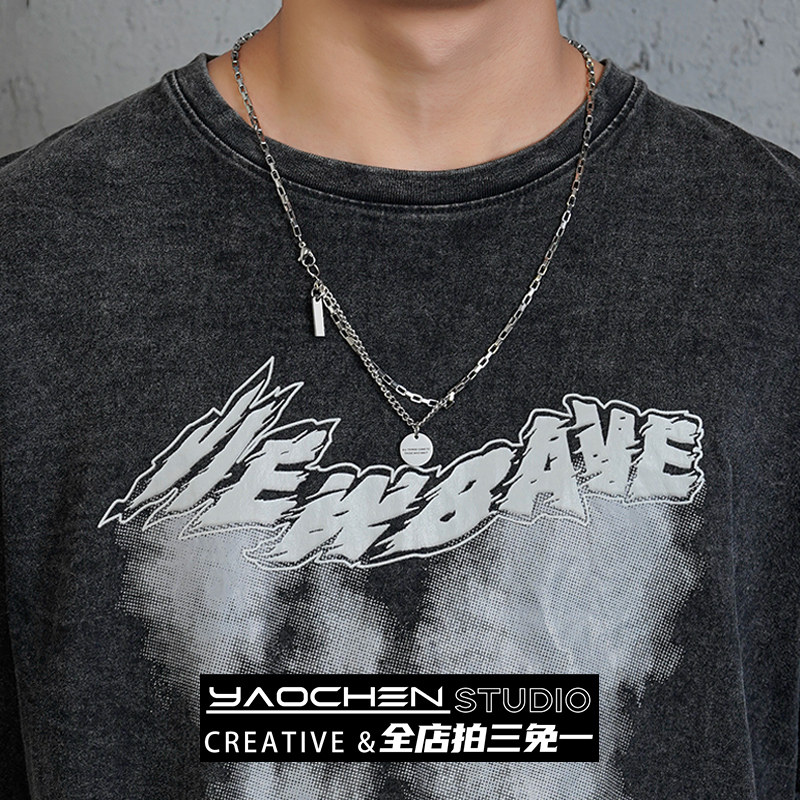 Inspirational Necklace for Men, Trendy ins Personalized Titanium Steel Trendy Brand Men's Light Luxury Niche Simple Fashion Pendant High-End Jewelry