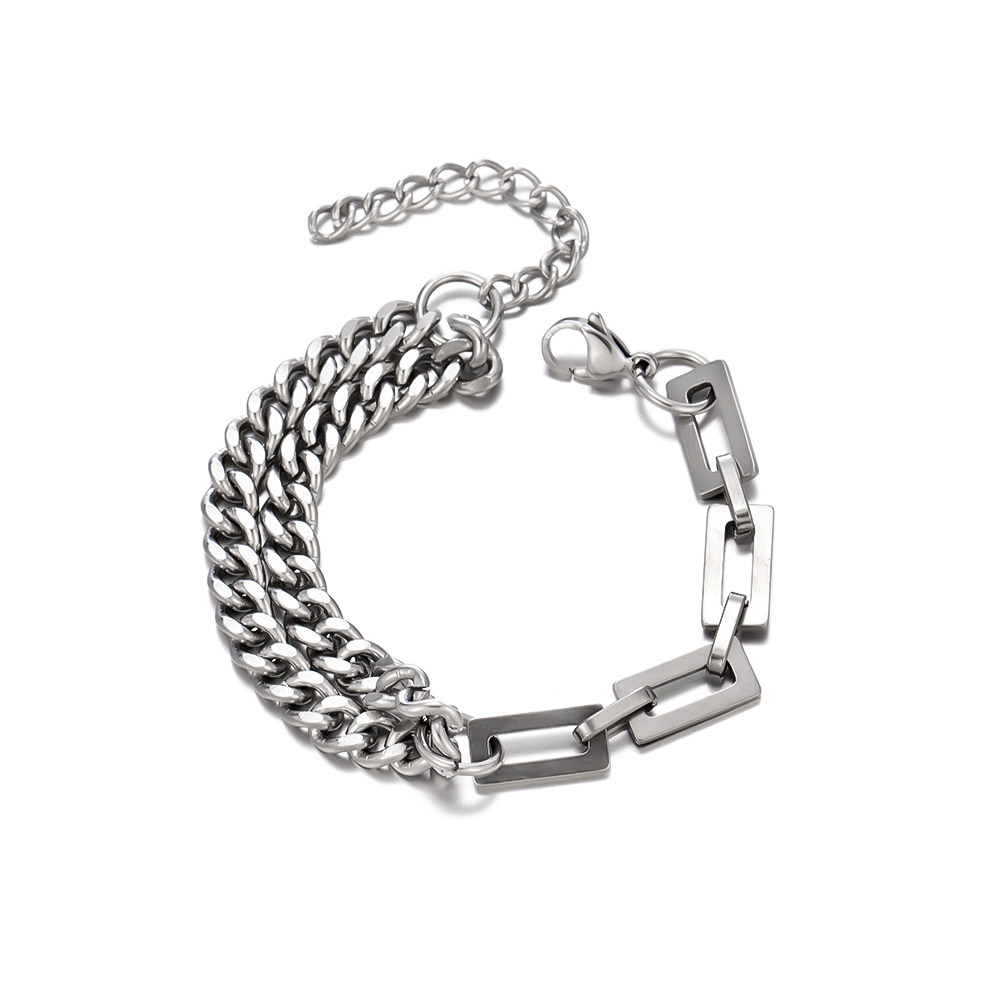 Double-Layered Titanium Steel Bracelet for Men and Women ins High-End Niche Design Hip-Hop Personality Simple Trendy Light Luxury High Street
