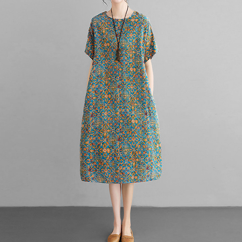 Mapping Hong Kong Women's Clothing 2026 Summer New Loose Slimming High-End Floral Cotton Linen Dress