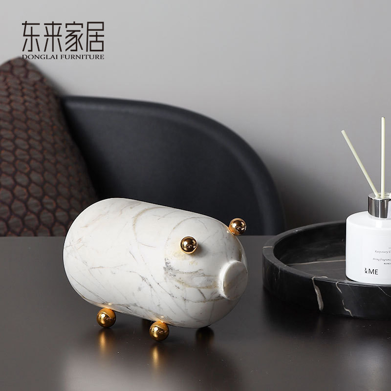 Modern light luxury marble piggy decoration living room coffee table TV cabinet animal decorations sample house display center wine cabinet decoration