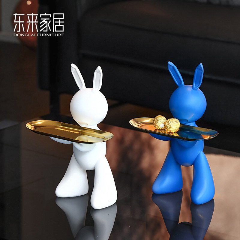 Kung Fu Rabbit Tray Ornament Model Room Entry Entrance Cabinet Key Metal Storage Tray Modern Home Soft Decoration