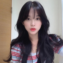Wig female summer long hair big wave curly hair natural full headgear simulation daily Korean round face hairstyle net red bangs