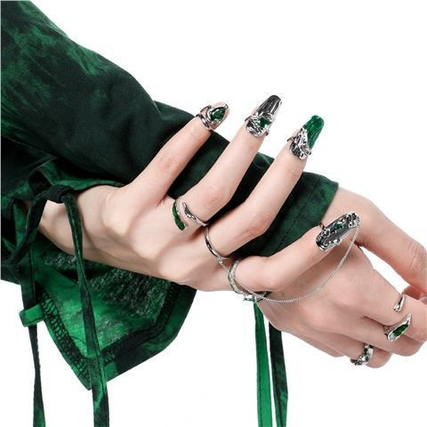 ins Hot Style Xiaohongshu Easiest for Match Original Green Nail Ring Finger Guard Cover Temperament Whitening Famous Snake Yard Girl
