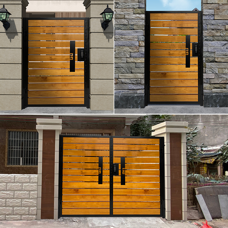 Eurostyle Garden Villa Gate Stainless Steel Outdoor Iron Art Solid Wood Doors Pinewood Door Pinewood Door Customize