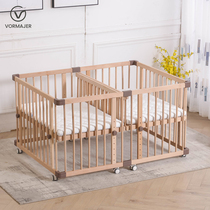 Japanese beech wood cot can splice double bed twin bed multifunctional formaldehyde mobile bed