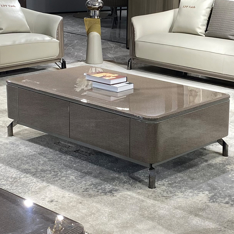 Italian light luxury long coffee table villa living room paint furniture modern minimalist Hong Kong style small apartment square coffee table combination