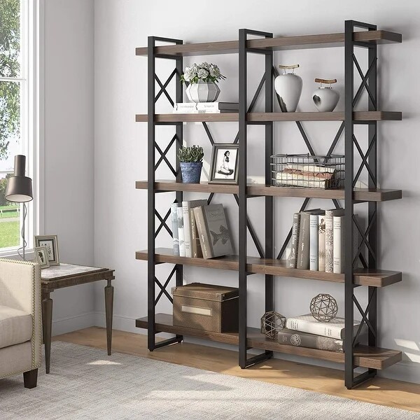 American retro shelf solid wood simple clapboard display stand floor-to-ceiling log bookshelf living room wrought iron storage shelf