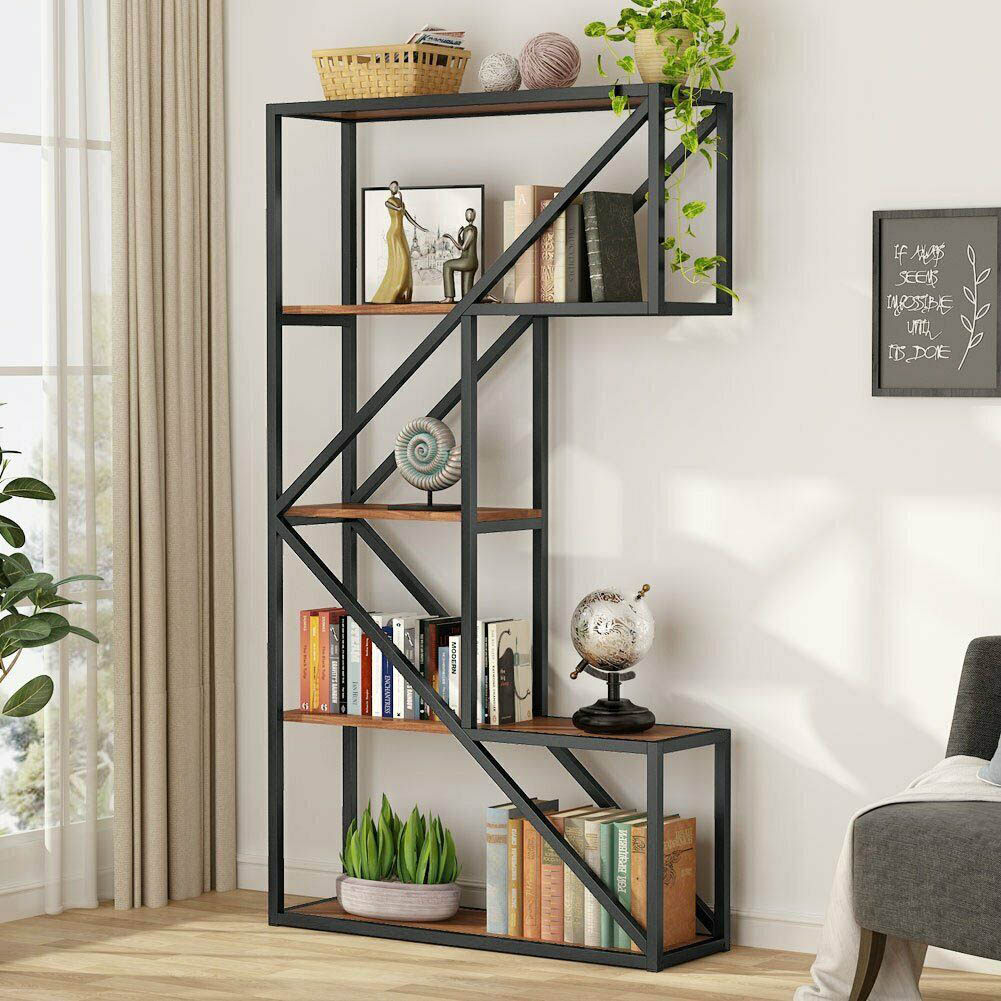 American-style wrought iron shelf landing modern minimalist living room display shelf study solid wood bookshelf office partition