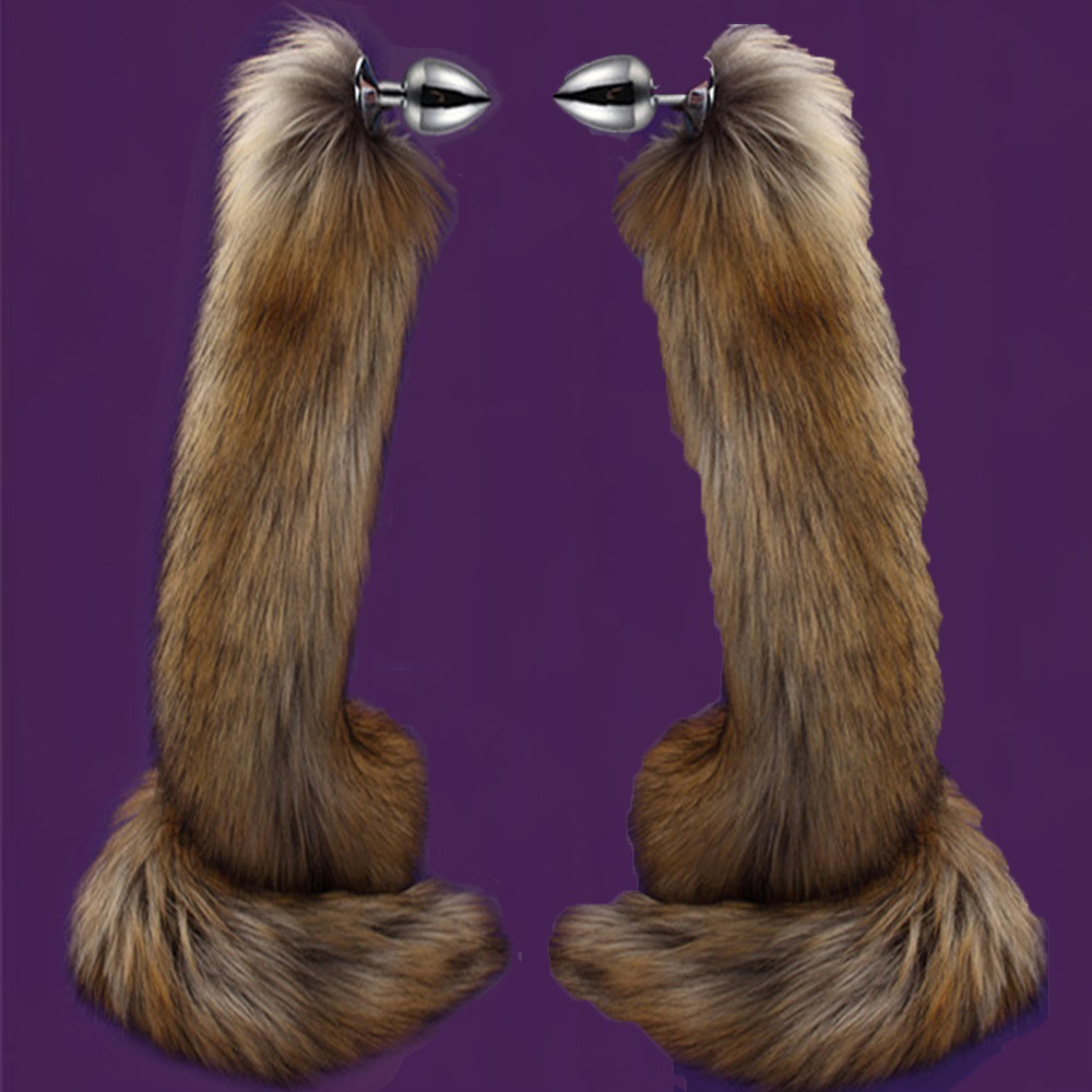 78cm Super Long Fox Tail Anal Plug Fur Tail Metal Butt