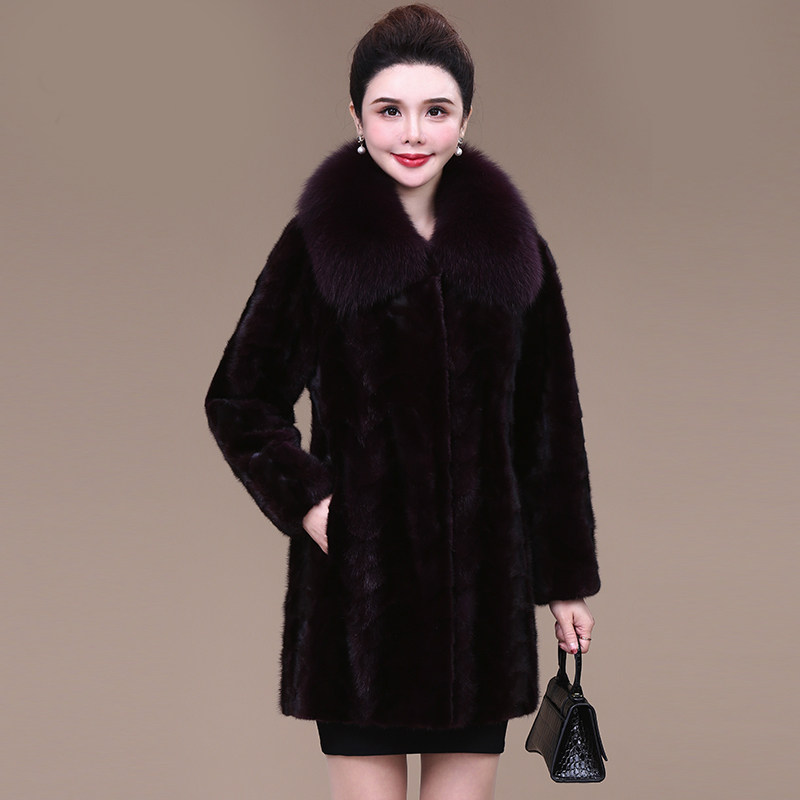 Hining Short Water Mink Jacket Woman 2023 Autumn Winter New Fox Fur Collar Mink Fur Coat Mid-life Mom Loaded-Taobao