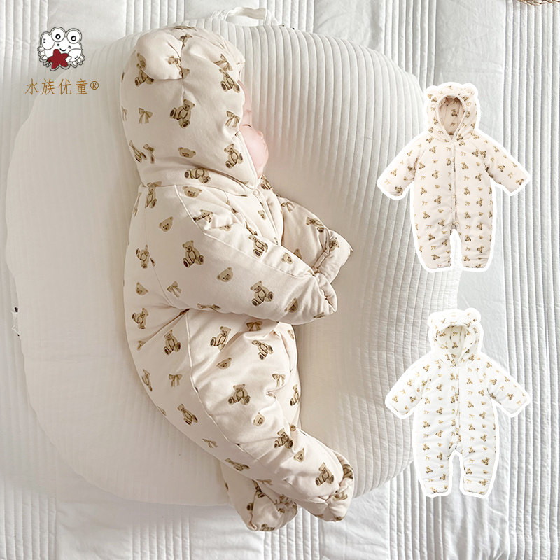 Baby clothes baby cotton clothes plus velvet thick winter go out warm jumpsuit quilted clothes baby jacket tide