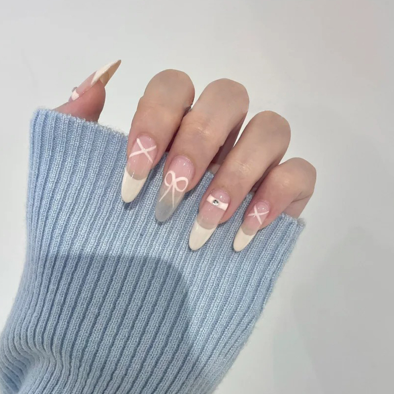 Xiaohongshu Same Style Gentle Ballet Handmade Press-On Nails 2026 New High-End Manicure Niche Almond Nails
