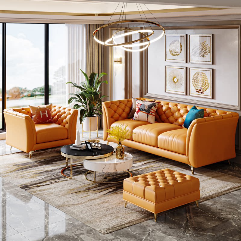 American light luxury leather sofa combination high-end luxury three-person small apartment living room in-line sofa whole house furniture