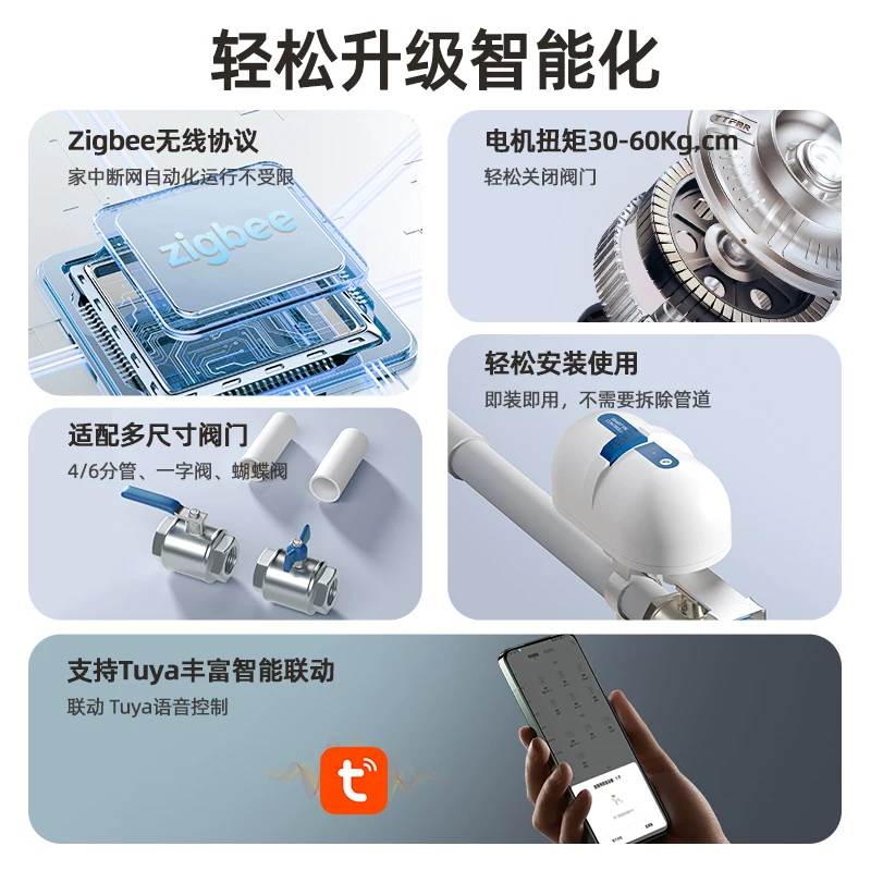 Умный клапан управления водяным краном Zigbee удалённой остановкой газа и воды, с датчиком водяного погружения