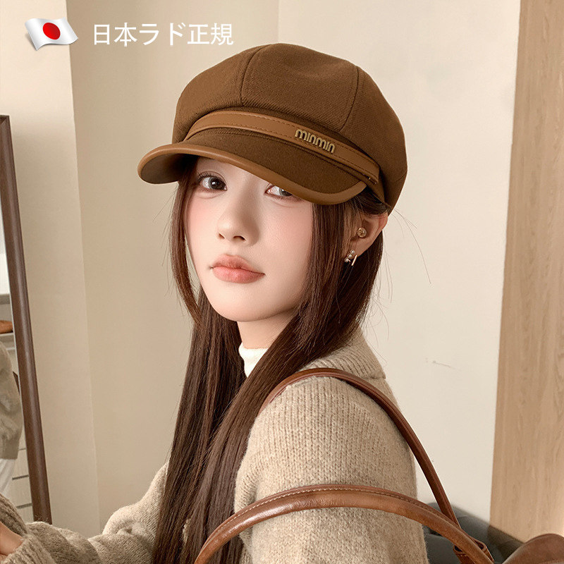 八角贝雷帽子女款2025新款秋冬天大头围显脸小毛呢洋气加厚保暖