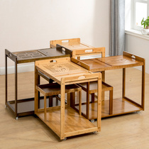 Removable tea table tea table tea car small tea table solid wood tea table balcony Gongfu tea table tea table tea set integrated household