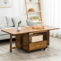 Simple folding small tea table mini balcony living room tea table small family type mobile side table tea table solid wood tea table for home